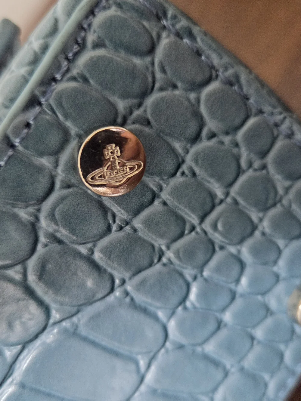 Vivienne Westwood Blue Croc-Embossed Chain Crossbody Bag